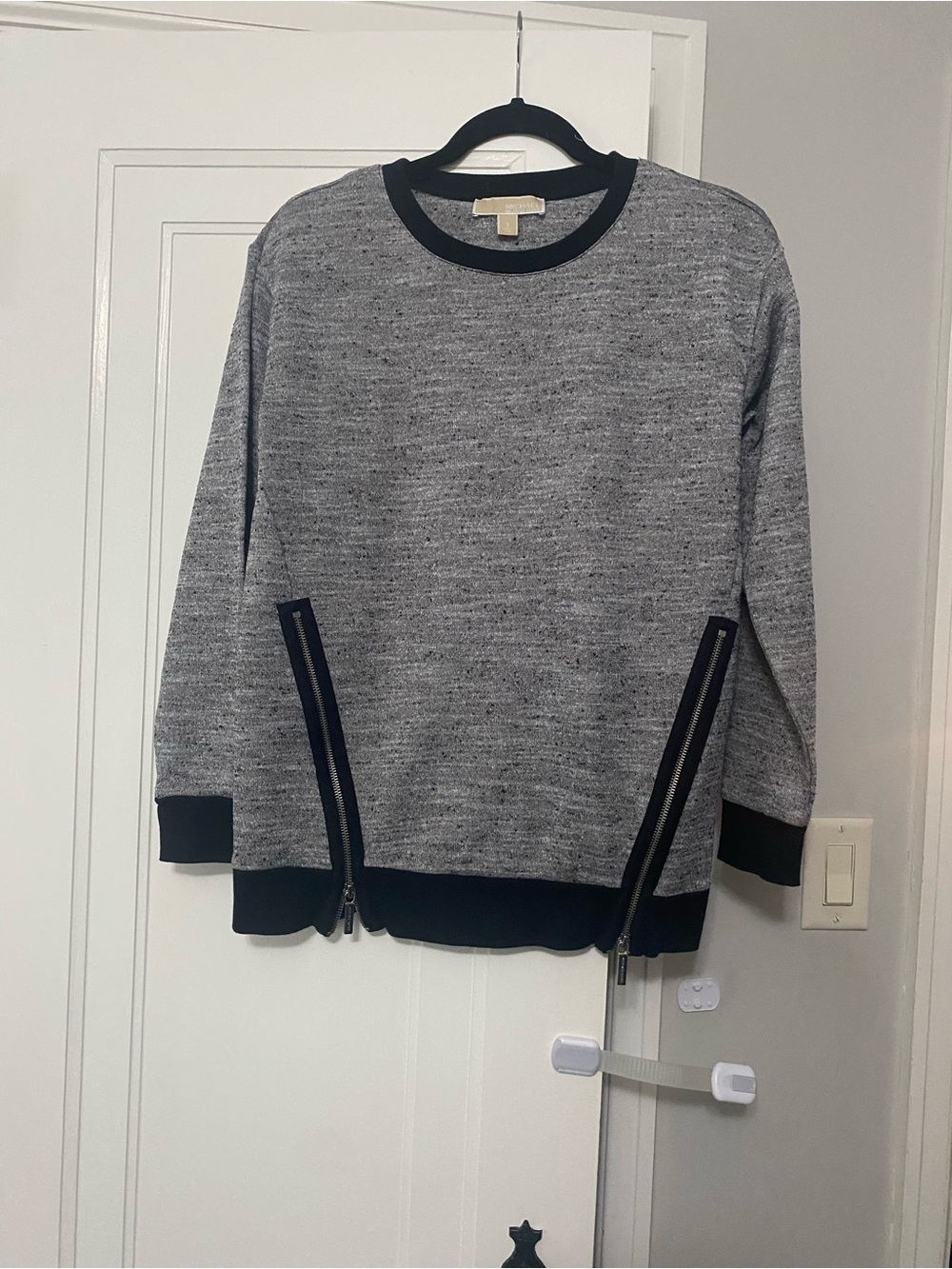 MICHAEL Michael Kors Gray Crewneck Sweater with Black Trim & Side Zippers